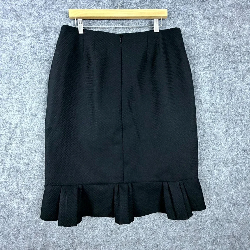 Womens Pencil Skirt 14 Black Lined Ruffle Hem Back Zip Formal Career Academic